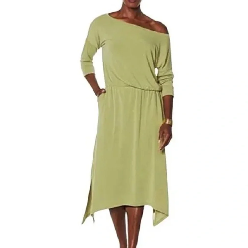 Brittany Humble B.E. Ready Dolman Sleeve MIDI Dress in Olive Green - Picture 4 of 7